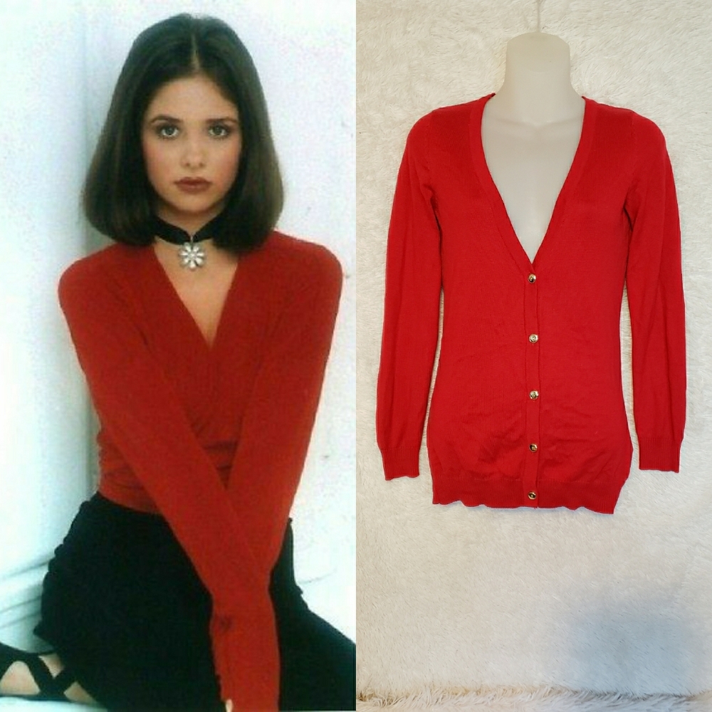❌SOLD❌90's Candy Red Skinny Slim Fit Cardigan - Picture 16 of 16